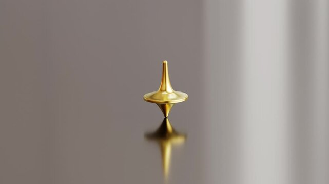Golden Spinning Top Rotating on Table with Bokeh - Photorealistic Loop