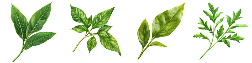 Obraz premium Green leaves – The leaves of the daisy plant typically green and leafy. Isolated on Clear White Background Highly Detailed