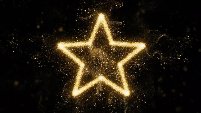 Glowing Neon Star Ornament Silhouette with Sparkling Dark Background for Festive Decor.