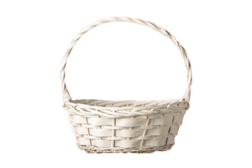 Empty white wicker basket isolated on white background