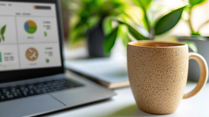 Ethical business dashboard on a laptop with transparency index and ESG performance