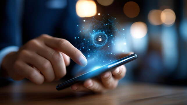 Close up faceless hand using smartphone with digital secure payment icon, online transaction concept, mobile banking, e-commerce shopping, financial technology verification system, with copy space - Powered by Adobe