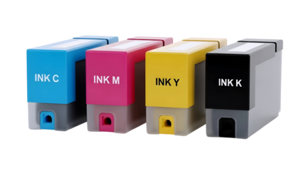 Set of ink cartridges isolated on transparent background