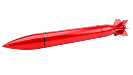 Bright red rocket isolated on transparent background