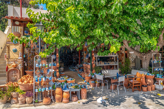 Traditional pottery shop in Margarites village on Crete island