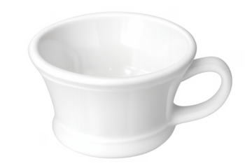 White ceramic coffee mug with handle on transparent background