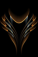 Elegant shapes with golden lines on black background