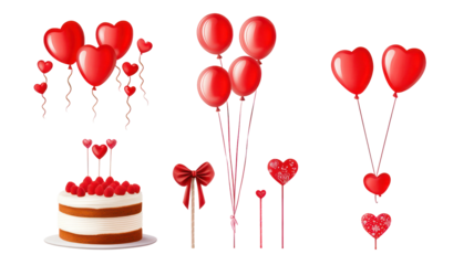 Valentine's day celebration with heart balloons and cake