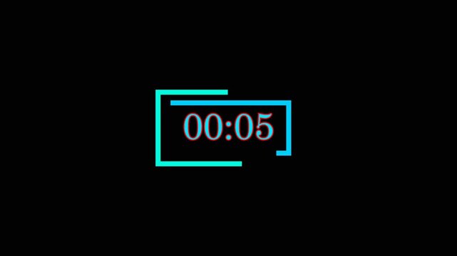 5 Second Digital Countdown Timer with Cyan Neon Frame on Black Background.