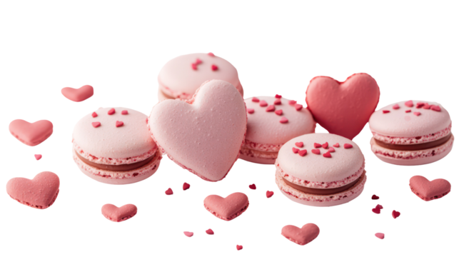 Valentine's day macarons, pink hearts, sweet treats, romantic desserts - Powered by Adobe