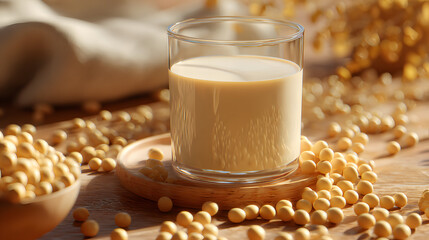 glass of soy milk and soybean	
