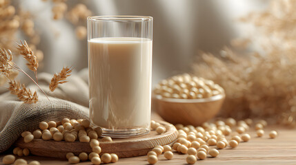 glass of soy milk and soybean	
