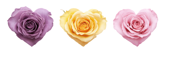 Valentine's day roses in heart shapes, love themed, isolated on transparent background