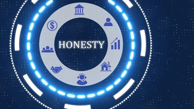 A honesty button with blue digital data flow technology network background. Seamless loop technology network concept . Futuristic digital technology animated background.