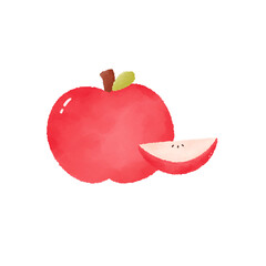 Red apple slice leaf stem illustration watercolor texture playful freshness