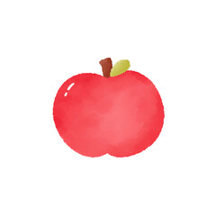 Red apple watercolor illustration with single leaf and stem, soft texture and bright highlight...