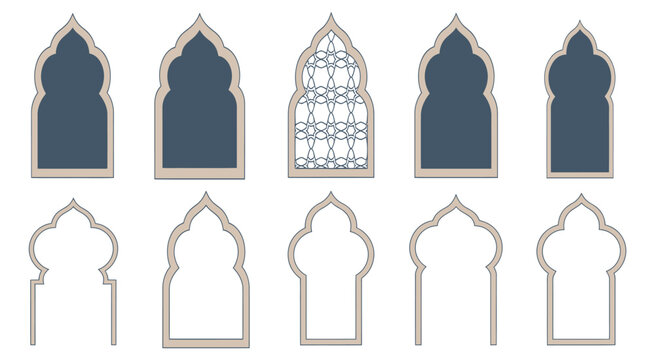 Islamic and Moroccan arch vector collection, traditional ornate designs, cultural artwork, architectural visuals, decorative layouts, Islamic-inspired design elements for creative projects.