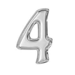 3d Silver balloon number four foil balloon isolated on black, shiny metallic party decoration joyful © Genorie