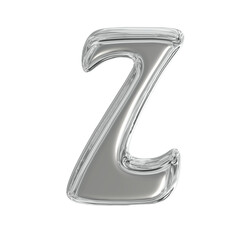 Naklejka premium 3d Silver metallic letter Z balloon with glossy reflection and playful curve, festive and modern alphabet decoration