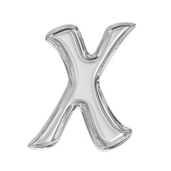 3d Clear metallic letter x balloon with reflective surface floating on transparency background,...