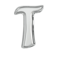 3d Silver metallic balloon letter T with glossy reflections and soft highlights, celebratory vibe...