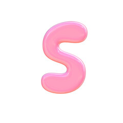 Naklejka premium 3D Pink glossy letter s balloon shape with soft highlight and shadow, playful candy like texture evokes joy
