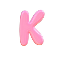 3D Pink glossy balloon letter k with playful shine and soft reflections, cheerful alphabet design for party or kids decor