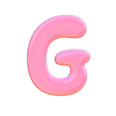 3D Pink glossy letter G balloon with soft highlights and playful reflection, cheerful design for children party or creative alphabet artwork