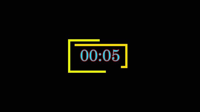 5 Second Digital Countdown Timer with Yellow Neon Frame on Black Background