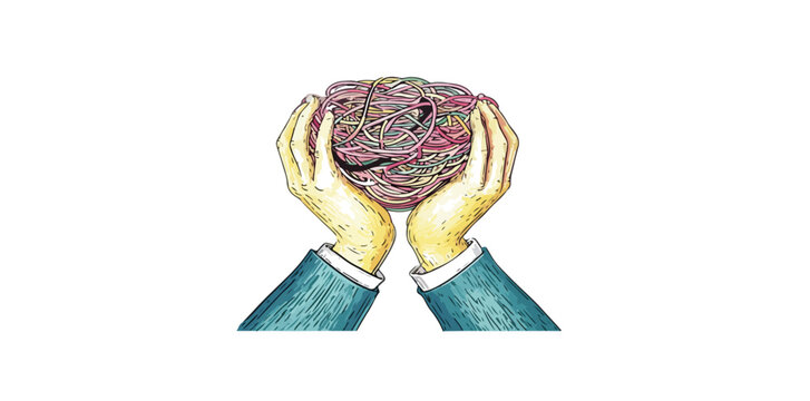 Manos sosteniendo un cerebro humano detallado, ilustraci&oacute;n conceptual sobre salud mental y conocimiento aislado.