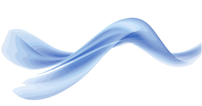 Onda fluida azul et&eacute;rea y abstracta con efecto de seda o humo sobre fondo blanco transparente.