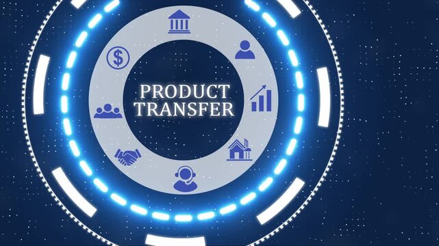 A product transfer button with blue digital data flow technology network background. Seamless loop technology network concept . Futuristic digital technology animated background.