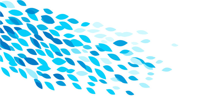 Fondo abstracto con hojas azules flotando y degrad&aacute;ndose sobre fondo blanco, dise&ntilde;o transparente.