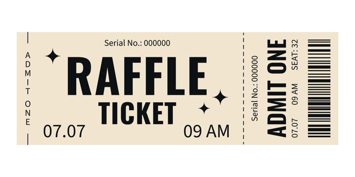 Vintage Retro Raffle Ticket. Admit One sign. Vector