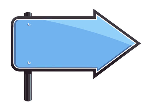 Se&ntilde;al de tr&aacute;fico azul vac&iacute;a con forma de flecha apuntando a la derecha sobre fondo transparente, ideal para texto.