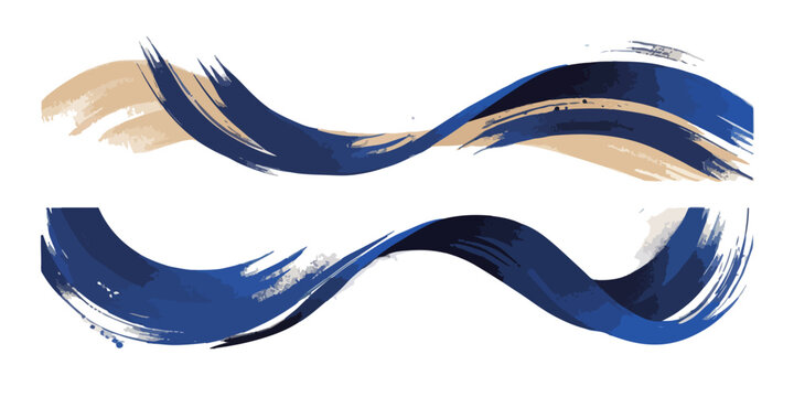 Conjunto de dos pinceladas abstractas onduladas en tonos azul marino y beige sobre fondo blanco.
