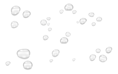 Minimalist falling water droplets in pixel art style. Gray scattered pixel drops on transparent background.