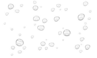 Minimalist falling water droplets in pixel art style. Gray scattered pixel drops on transparent background.
