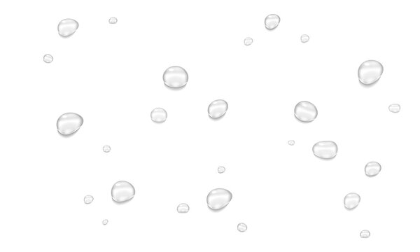 Realistic water drops and condensation on transparent background. Set of clear liquid droplets for window effect design.