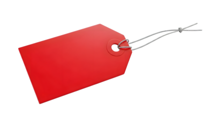 Bright red price tag with string attached perfect for sales and promotions isolated on transparent background