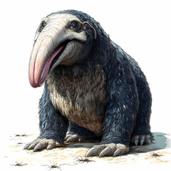 Close up portrait of a wild Anteater with a large beak and white feathers isolated on white background