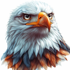 An isolated portrait of an American bald eagle head featuring a sharp beak and intense eye, this wild raptor is a majestic bird of prey and nature's powerful hunter