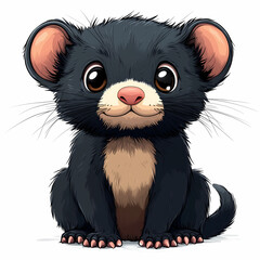 A cute cartoon illustration of a funny baby mouse character isolated on a white background featuring a feline pet and tiny rodent friend in a fun art drawing style