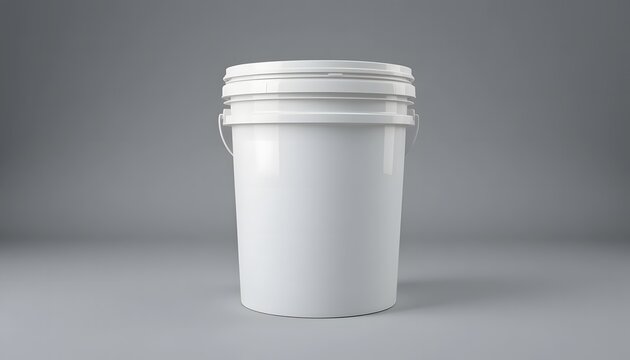White plastic utility bucket with lid and handle, perfect for storage or industrial use. 5 gallon bucket