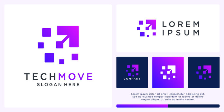 Tech move logo design template with arrow.