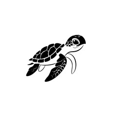 Loggerhead Turtle. Loggerhead Turtle simple black and white line art vector logo
