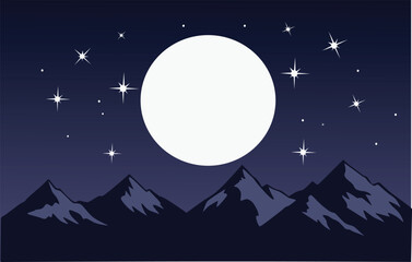 Obraz premium Full Moon Over Mountain Range at Starry Night