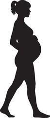 A silhouette in profile view showing a pregnant woman walking with hands supporting her back and belly Vector