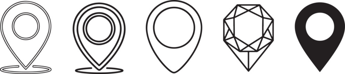 A collection of location pin and gemstone icons illustrating navigation and valuable points Vector