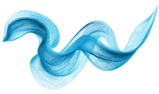 A transparent blue wave abstract graphic with flowing lines and a smooth curve, representing modern elegance and dynamic motion on a clean white background.